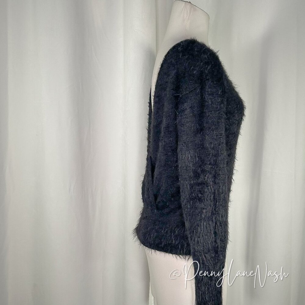 American Eagle Fuzzy Eyelash Back Surplice Sweater XS Black - Picture 7 of 11